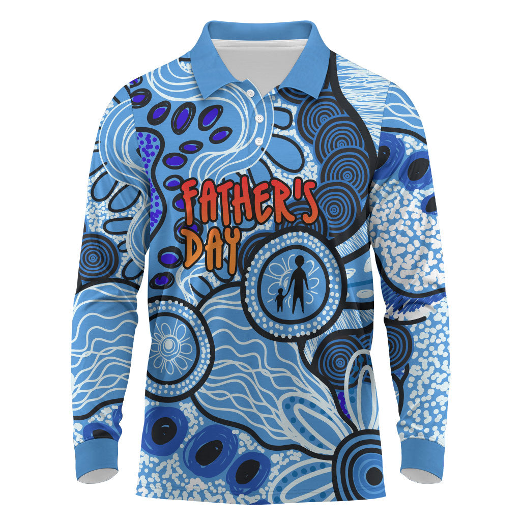 Australia Aboriginal Fathers Day Long Sleeve Polo Shirt Indigenous Dot Art Pattern - Parent Child