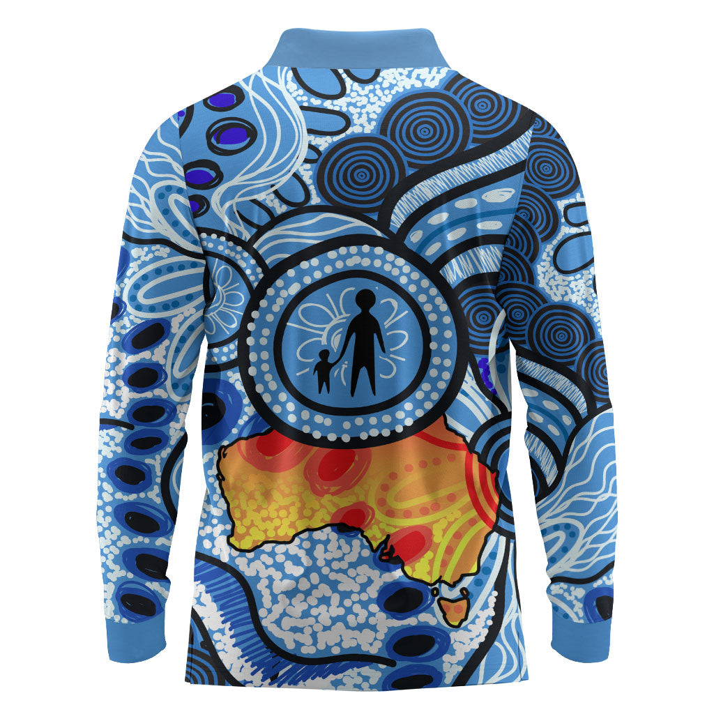 Australia Aboriginal Fathers Day Long Sleeve Polo Shirt Indigenous Dot Art Pattern - Parent Child