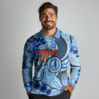 Australia Aboriginal Fathers Day Long Sleeve Polo Shirt Indigenous Dot Art Pattern - Parent Child