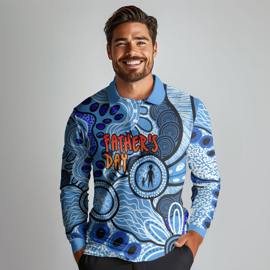 Australia Aboriginal Fathers Day Long Sleeve Polo Shirt Indigenous Dot Art Pattern - Parent Child
