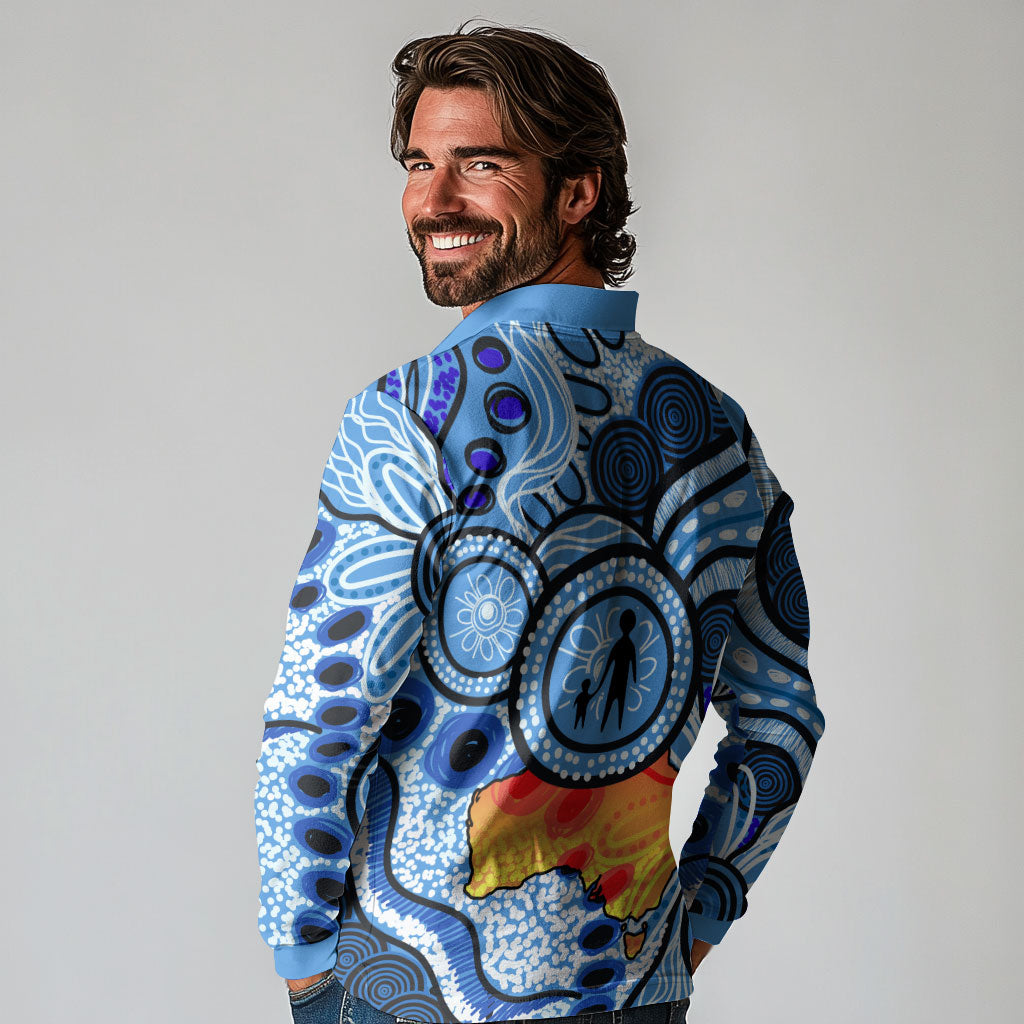 Australia Aboriginal Fathers Day Long Sleeve Polo Shirt Indigenous Dot Art Pattern - Parent Child
