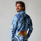 Australia Aboriginal Fathers Day Long Sleeve Polo Shirt Indigenous Dot Art Pattern - Parent Child