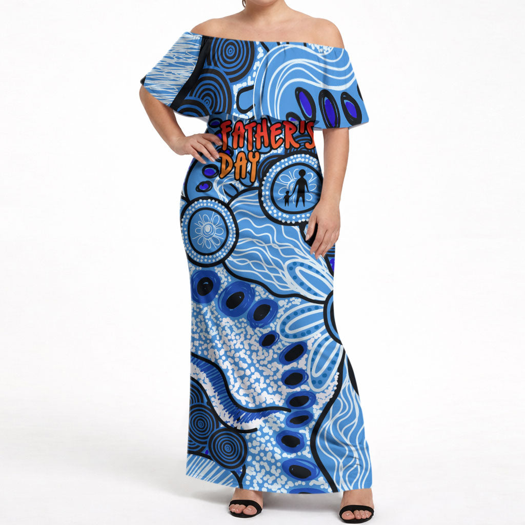 Australia Aboriginal Fathers Day Off Shoulder Maxi Dress Indigenous Dot Art Pattern - Parent Child