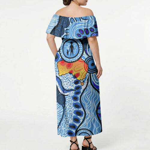 Australia Aboriginal Fathers Day Off Shoulder Maxi Dress Indigenous Dot Art Pattern - Parent Child