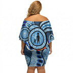 Australia Aboriginal Fathers Day Off Shoulder Short Dress Indigenous Dot Art Pattern - Parent Child
