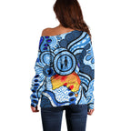 Australia Aboriginal Fathers Day Off Shoulder Sweater Indigenous Dot Art Pattern - Parent Child