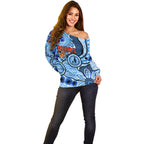 Australia Aboriginal Fathers Day Off Shoulder Sweater Indigenous Dot Art Pattern - Parent Child