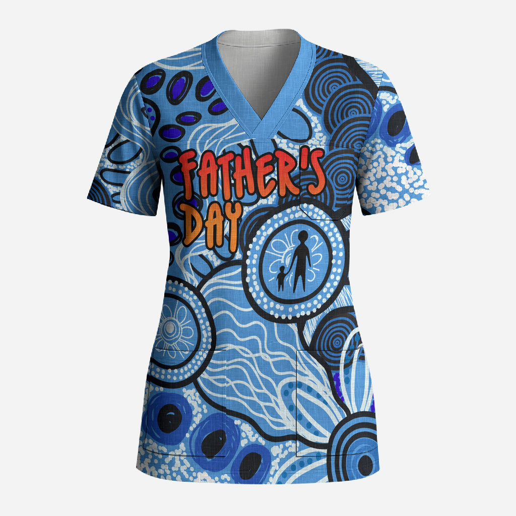 Australia Aboriginal Fathers Day Scrub Top Indigenous Dot Art Pattern - Parent Child
