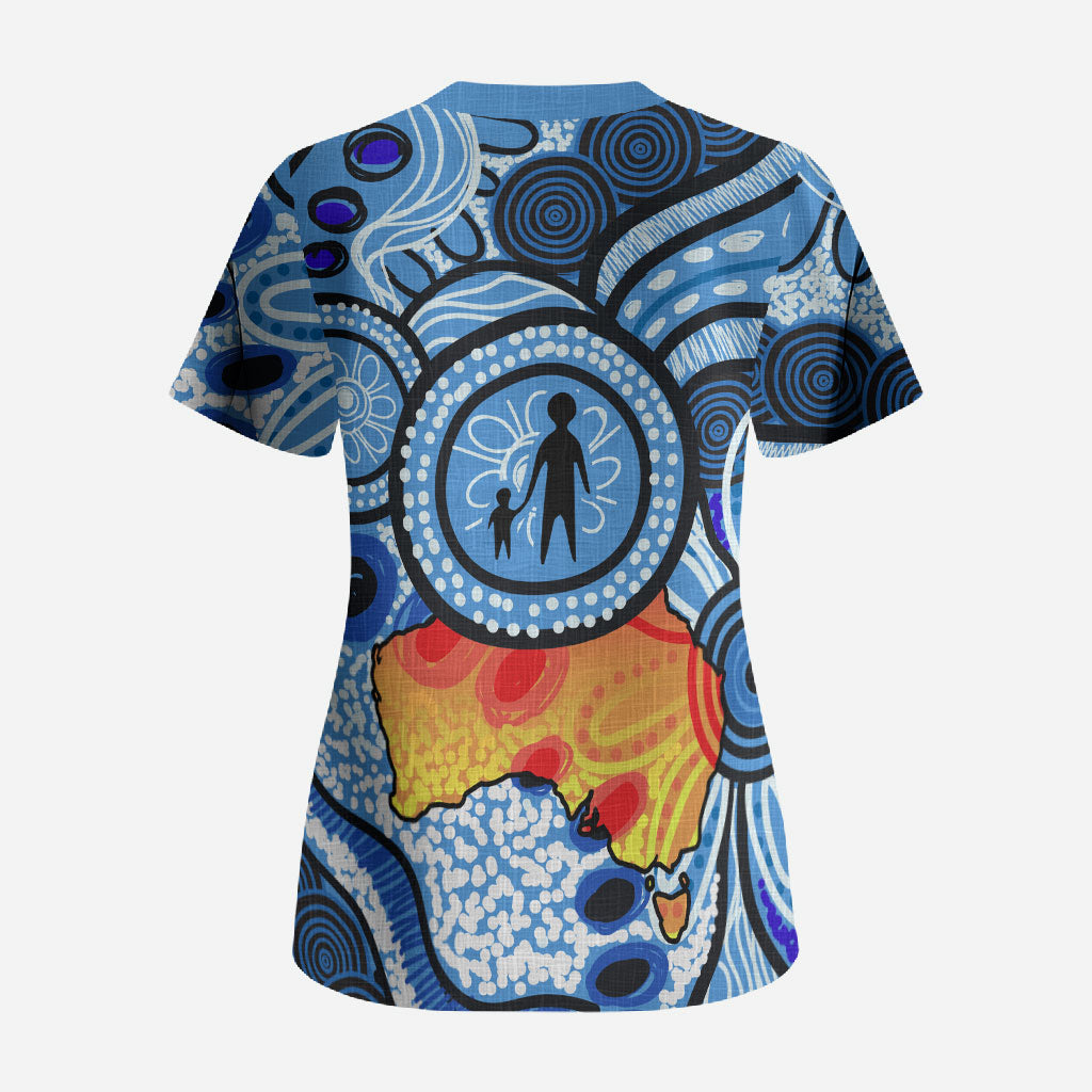 Australia Aboriginal Fathers Day Scrub Top Indigenous Dot Art Pattern - Parent Child