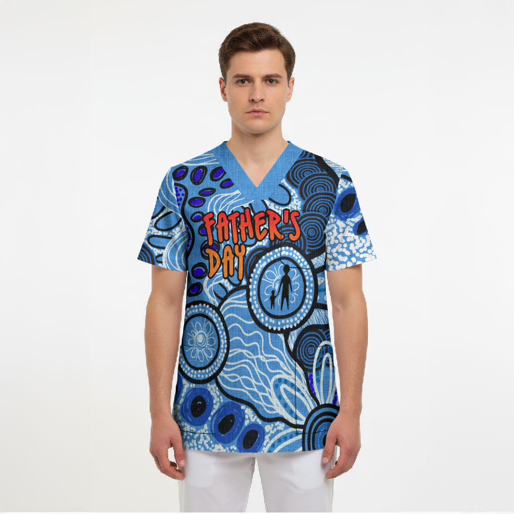 Australia Aboriginal Fathers Day Scrub Top Indigenous Dot Art Pattern - Parent Child