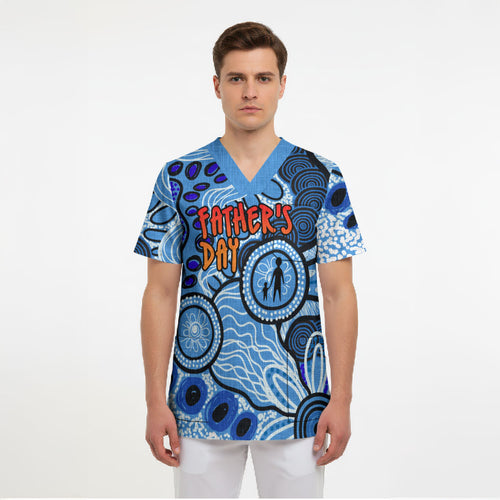 Australia Aboriginal Fathers Day Scrub Top Indigenous Dot Art Pattern - Parent Child