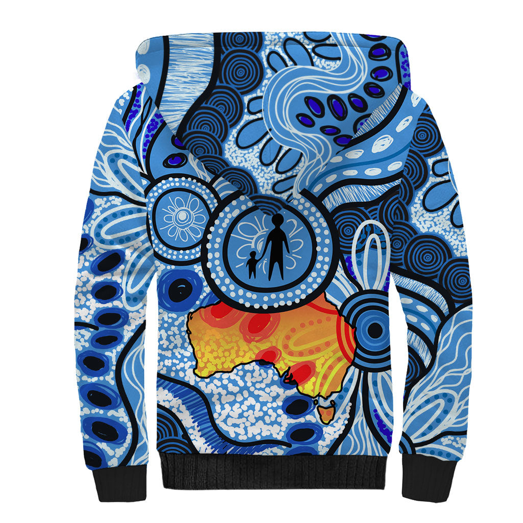 Australia Aboriginal Fathers Day Sherpa Hoodie Indigenous Dot Art Pattern - Parent Child