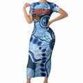 Australia Aboriginal Fathers Day Short Sleeve Bodycon Dress Indigenous Dot Art Pattern - Parent Child