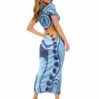 Australia Aboriginal Fathers Day Short Sleeve Bodycon Dress Indigenous Dot Art Pattern - Parent Child
