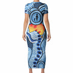 Australia Aboriginal Fathers Day Short Sleeve Bodycon Dress Indigenous Dot Art Pattern - Parent Child