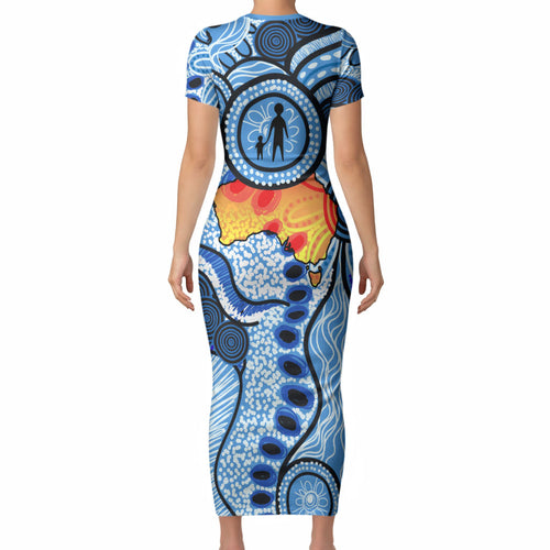 Australia Aboriginal Fathers Day Short Sleeve Bodycon Dress Indigenous Dot Art Pattern - Parent Child