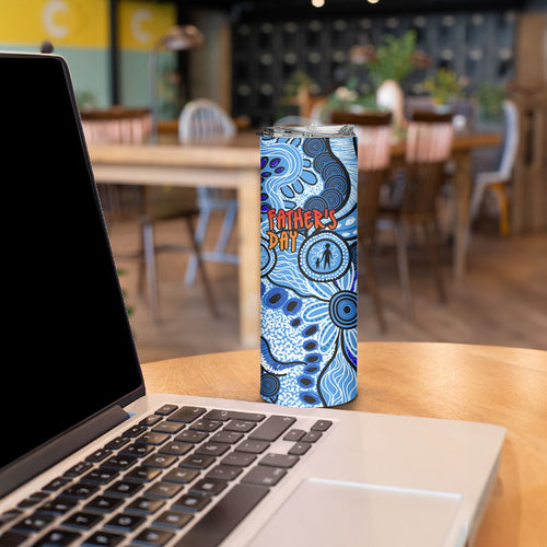Australia Aboriginal Fathers Day Skinny Tumbler Indigenous Dot Art Pattern - Parent Child