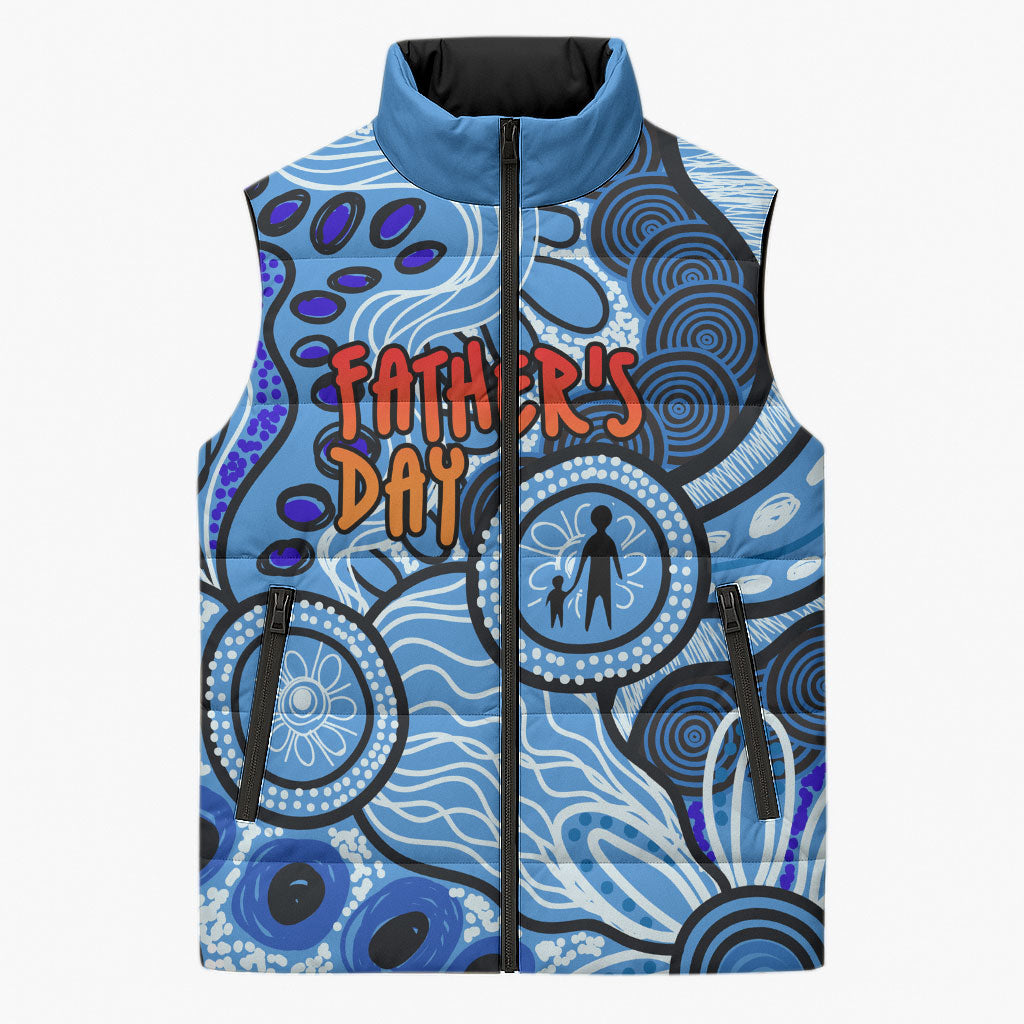 Australia Aboriginal Fathers Day Sleeveless Puffer Jacket Indigenous Dot Art Pattern - Parent Child