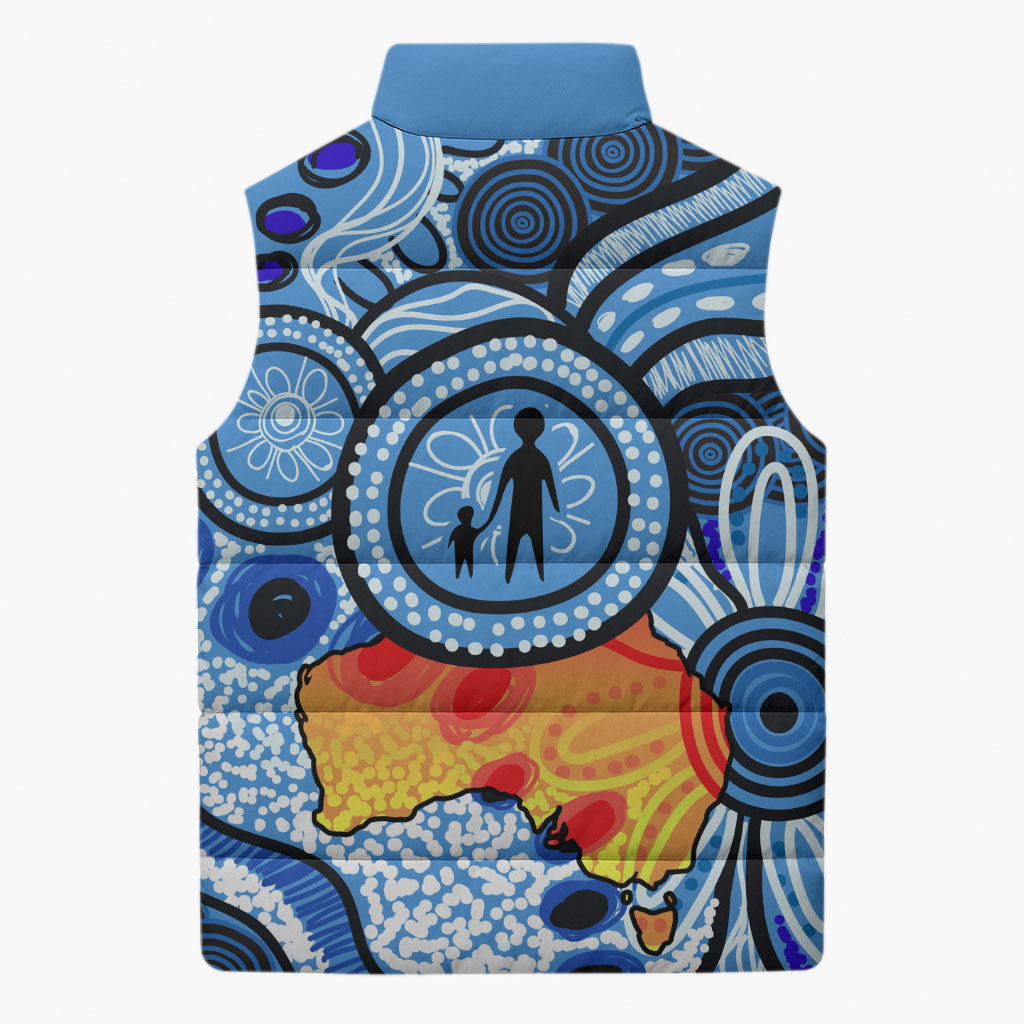 Australia Aboriginal Fathers Day Sleeveless Puffer Jacket Indigenous Dot Art Pattern - Parent Child