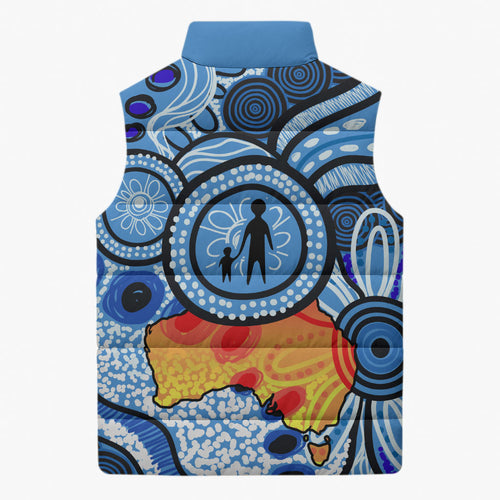 Australia Aboriginal Fathers Day Sleeveless Puffer Jacket Indigenous Dot Art Pattern - Parent Child