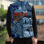 Australia Aboriginal Fathers Day Sleeveless Puffer Jacket Indigenous Dot Art Pattern - Parent Child