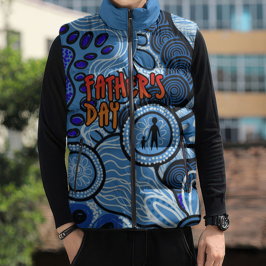 Australia Aboriginal Fathers Day Sleeveless Puffer Jacket Indigenous Dot Art Pattern - Parent Child