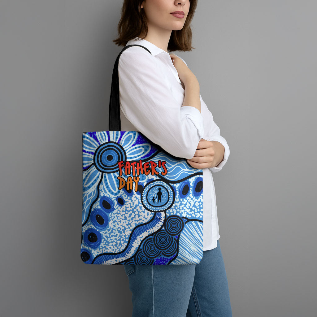 Australia Aboriginal Fathers Day Tote Bag Indigenous Dot Art Pattern - Parent Child