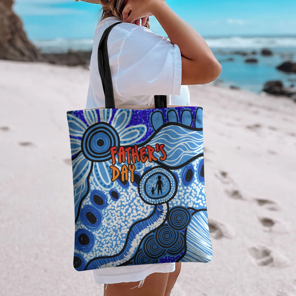Australia Aboriginal Fathers Day Tote Bag Indigenous Dot Art Pattern - Parent Child