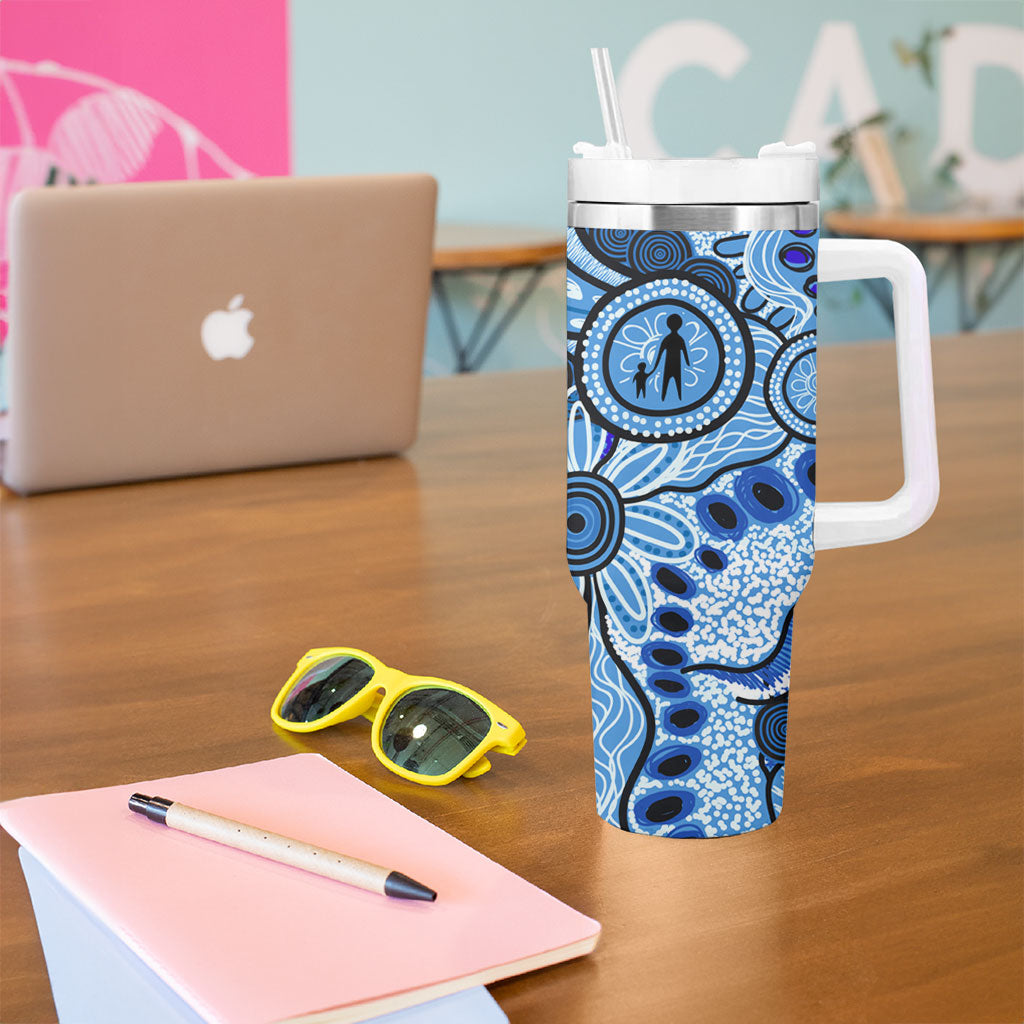 Australia Aboriginal Fathers Day Tumbler With Handle Indigenous Dot Art Pattern - Parent Child