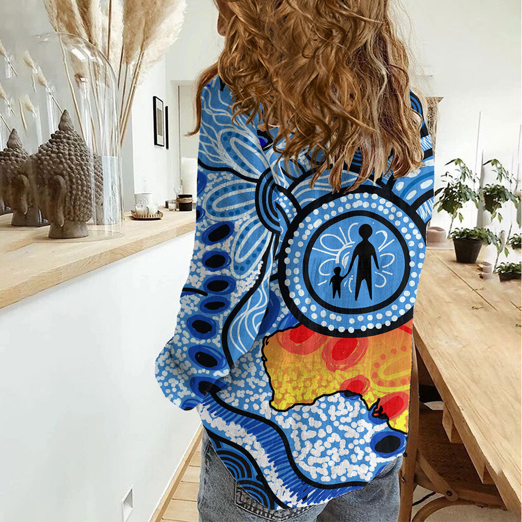 Australia Aboriginal Fathers Day Women Casual Shirt Indigenous Dot Art Pattern - Parent Child