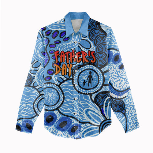 Australia Aboriginal Fathers Day Women Casual Shirt Indigenous Dot Art Pattern - Parent Child
