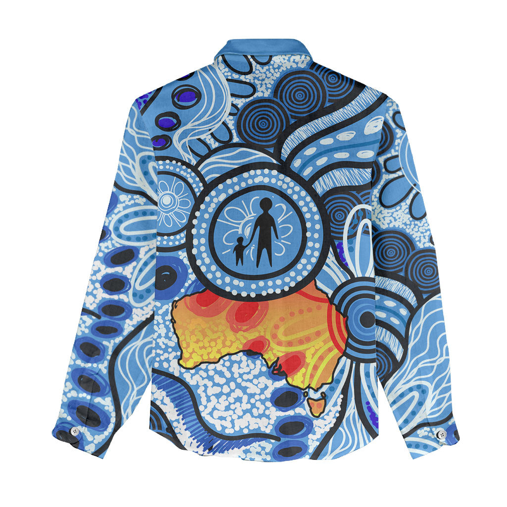 Australia Aboriginal Fathers Day Women Casual Shirt Indigenous Dot Art Pattern - Parent Child