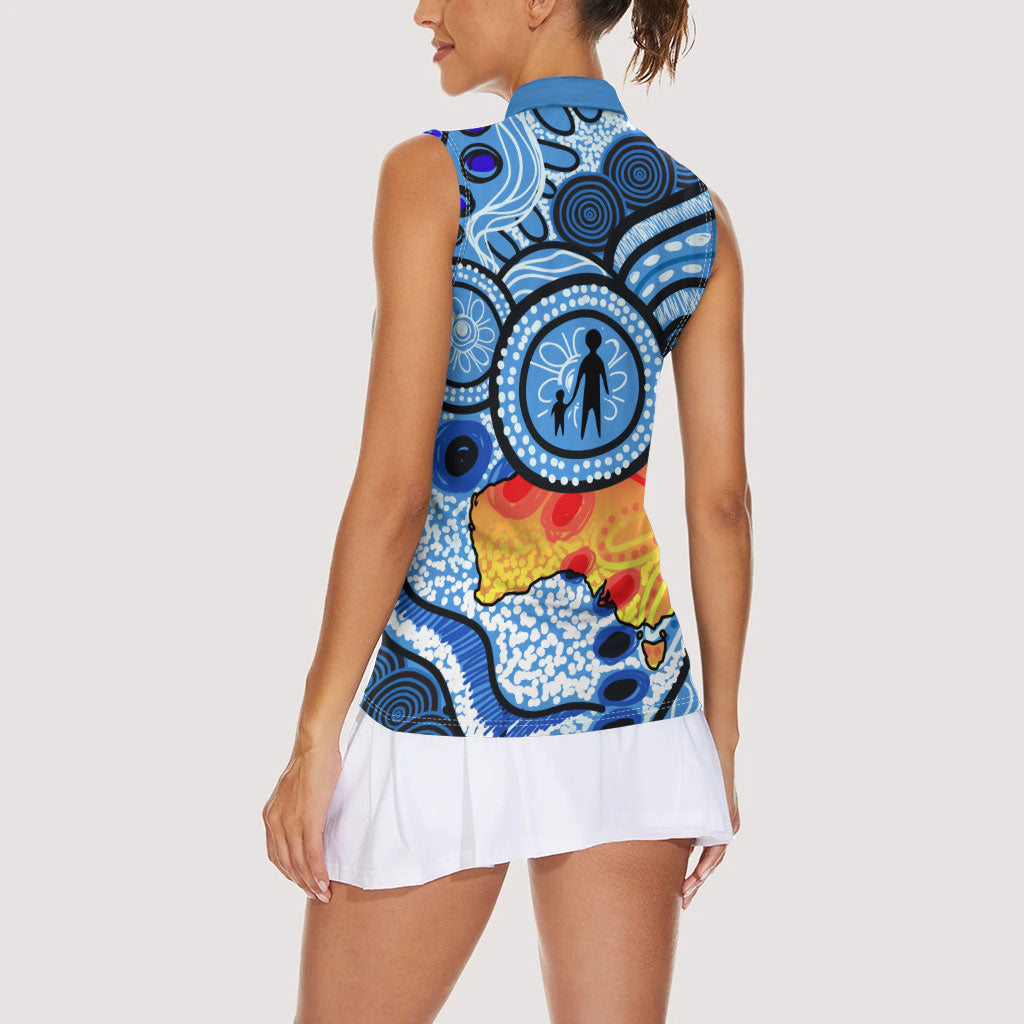 Australia Aboriginal Fathers Day Women Sleeveless Polo Shirt Indigenous Dot Art Pattern - Parent Child