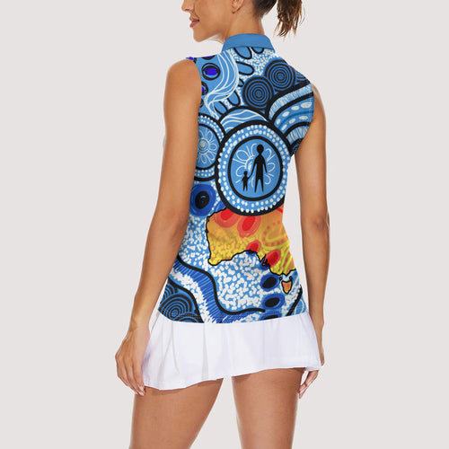 Australia Aboriginal Fathers Day Women Sleeveless Polo Shirt Indigenous Dot Art Pattern - Parent Child