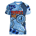 Australia Aboriginal Fathers Day Women V-Neck T-Shirt Indigenous Dot Art Pattern - Parent Child