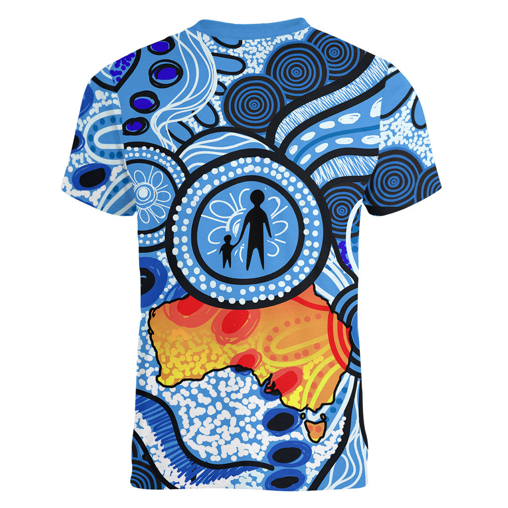 Australia Aboriginal Fathers Day Women V-Neck T-Shirt Indigenous Dot Art Pattern - Parent Child