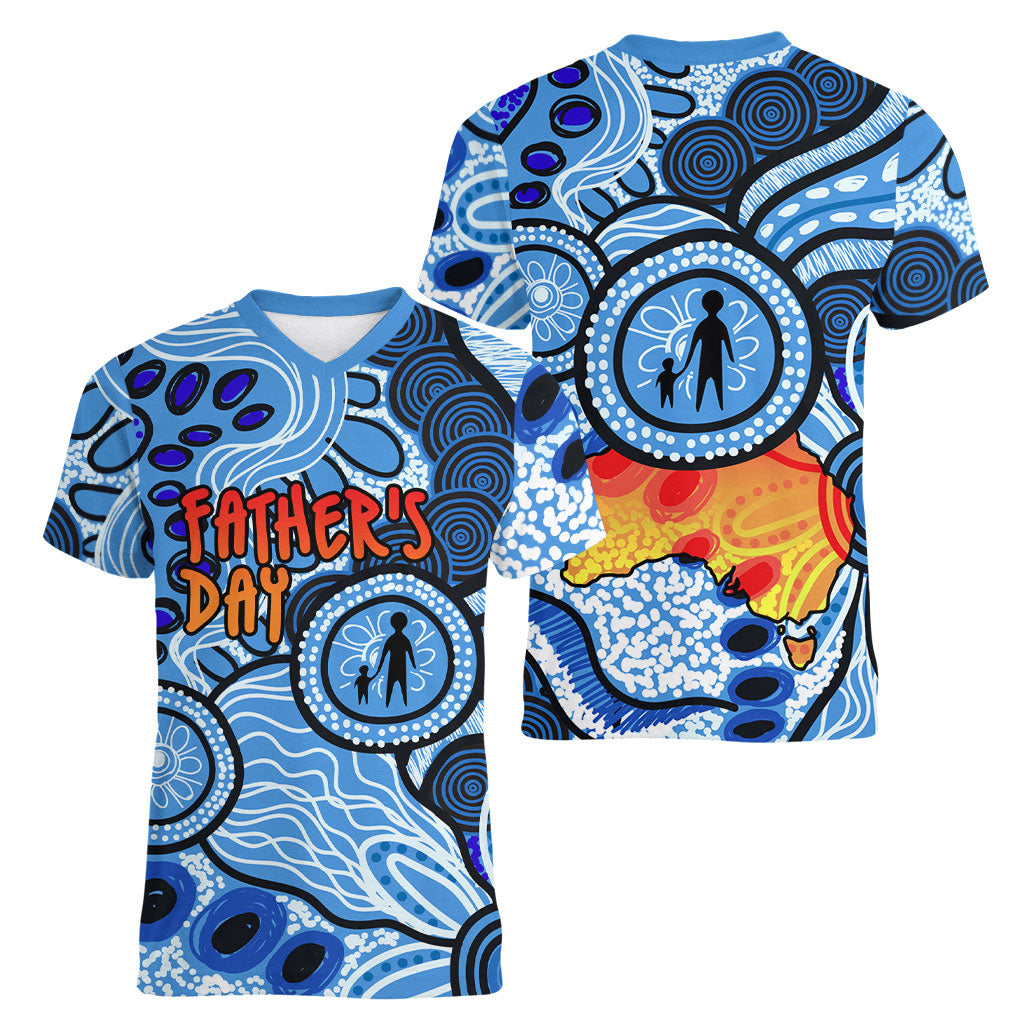 Australia Aboriginal Fathers Day Women V-Neck T-Shirt Indigenous Dot Art Pattern - Parent Child