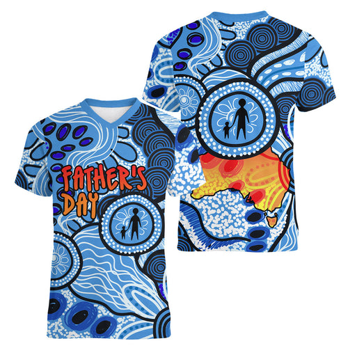 Australia Aboriginal Fathers Day Women V-Neck T-Shirt Indigenous Dot Art Pattern - Parent Child