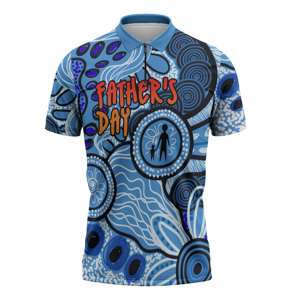 Australia Aboriginal Fathers Day Zipper Polo Shirt Indigenous Dot Art Pattern - Parent Child