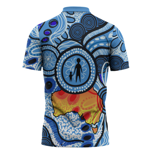 Australia Aboriginal Fathers Day Zipper Polo Shirt Indigenous Dot Art Pattern - Parent Child