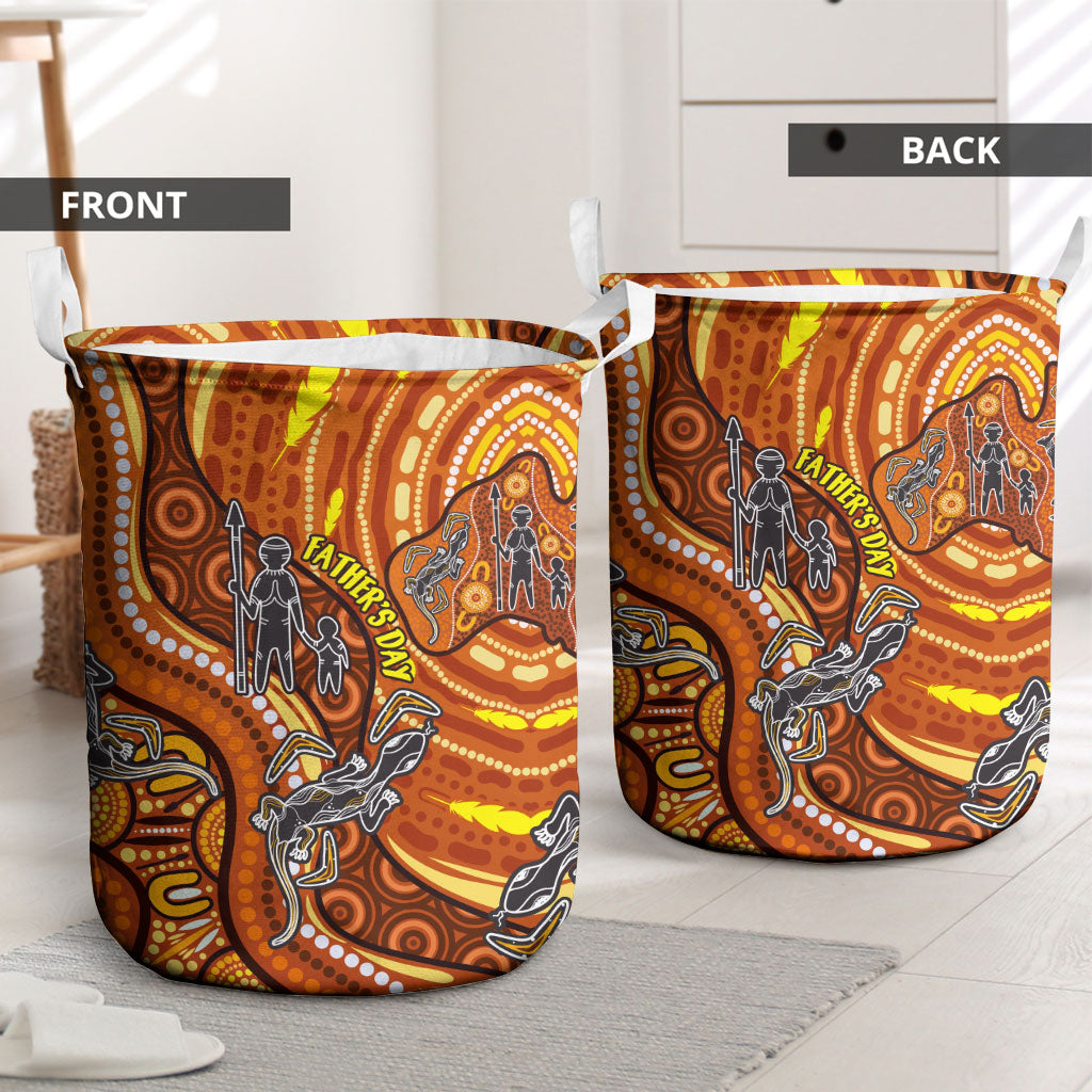Australia Fathers Day Laundry Basket Aboriginal Dot Art - Kangaroo And Lizard