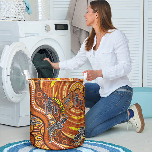 Australia Fathers Day Laundry Basket Aboriginal Dot Art - Kangaroo And Lizard