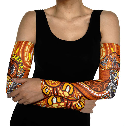 Australia Fathers Day Arm Sleeves Aboriginal Dot Art - Kangaroo And Lizard
