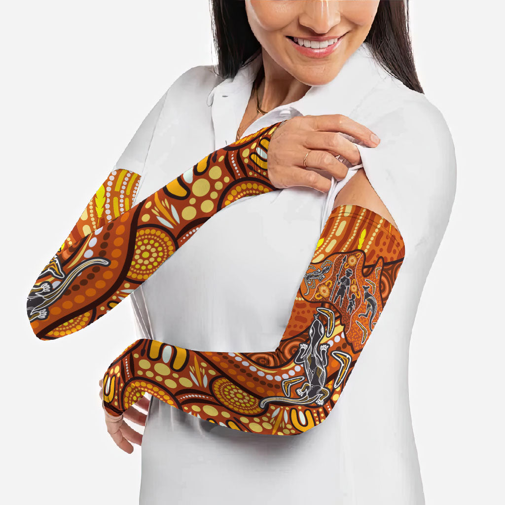Australia Fathers Day Arm Sleeves Aboriginal Dot Art - Kangaroo And Lizard
