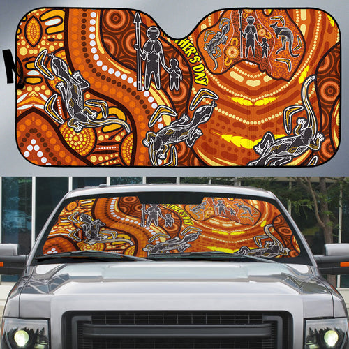 Australia Fathers Day Auto Sun Shade Aboriginal Dot Art - Kangaroo And Lizard