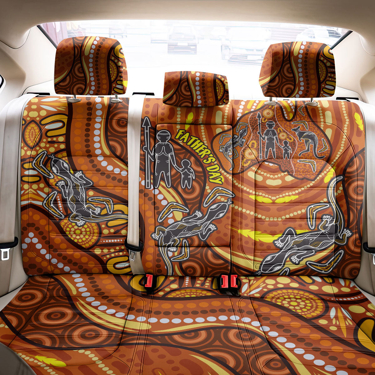Australia Fathers Day Back Car Seat Cover Aboriginal Dot Art - Kangaroo And Lizard