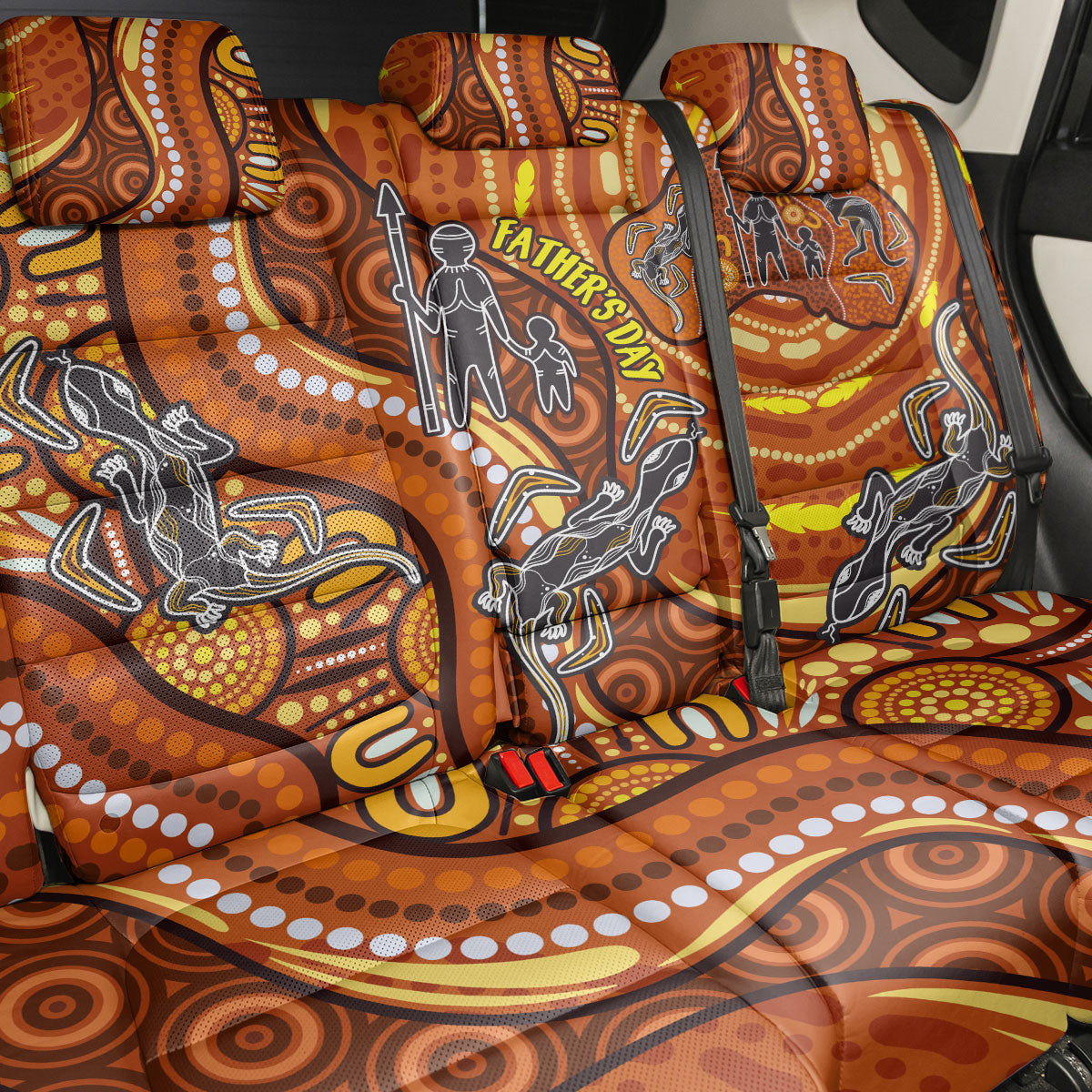 Australia Fathers Day Back Car Seat Cover Aboriginal Dot Art - Kangaroo And Lizard