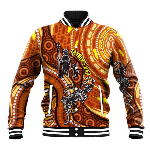 Australia Fathers Day Baseball Jacket Aboriginal Dot Art - Kangaroo And Lizard