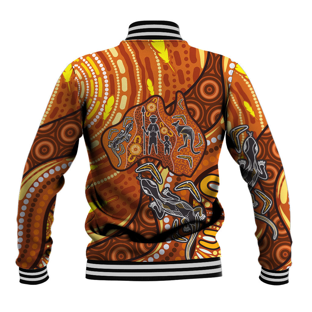 Australia Fathers Day Baseball Jacket Aboriginal Dot Art - Kangaroo And Lizard