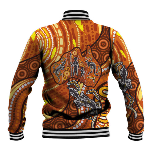 Australia Fathers Day Baseball Jacket Aboriginal Dot Art - Kangaroo And Lizard